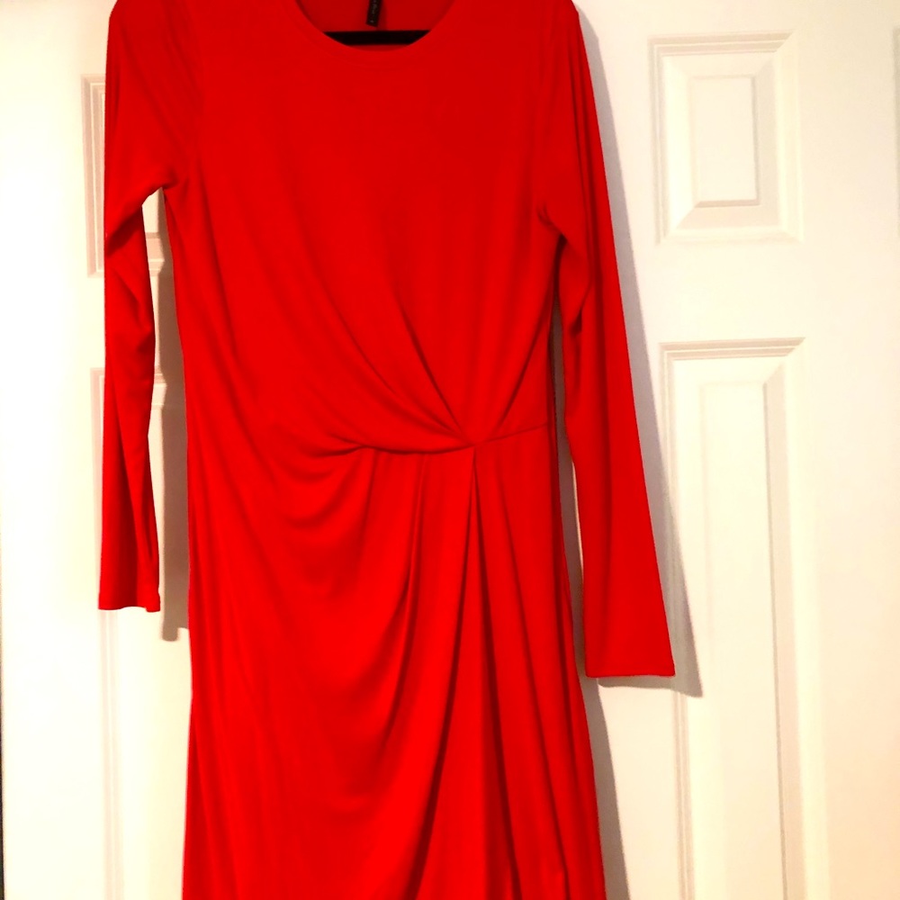 BCBG red jersey long sleeve dress